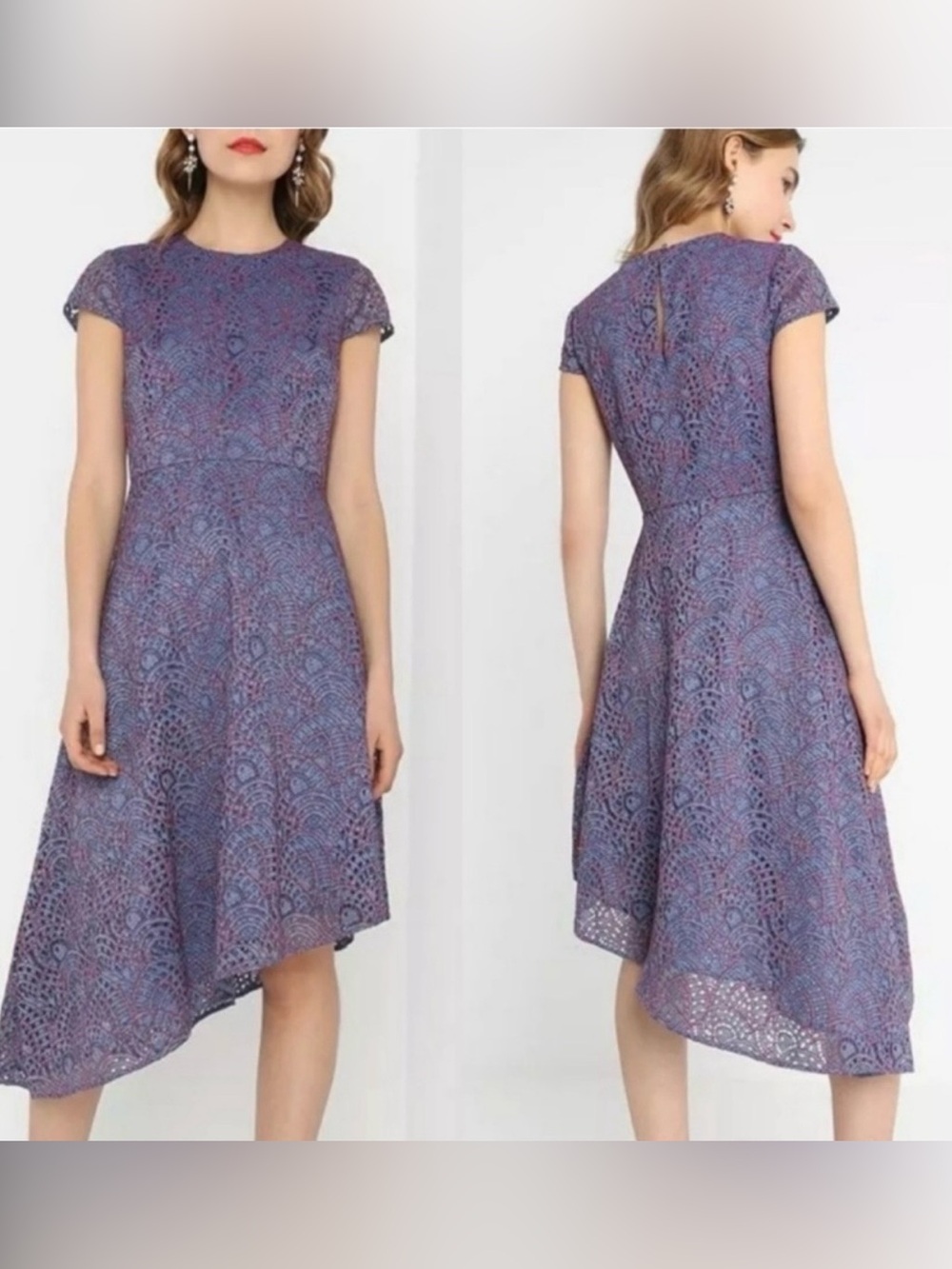 Banana Republic Dress Size 8  Eyelet Lace Blue Red Asymmetrical hem
